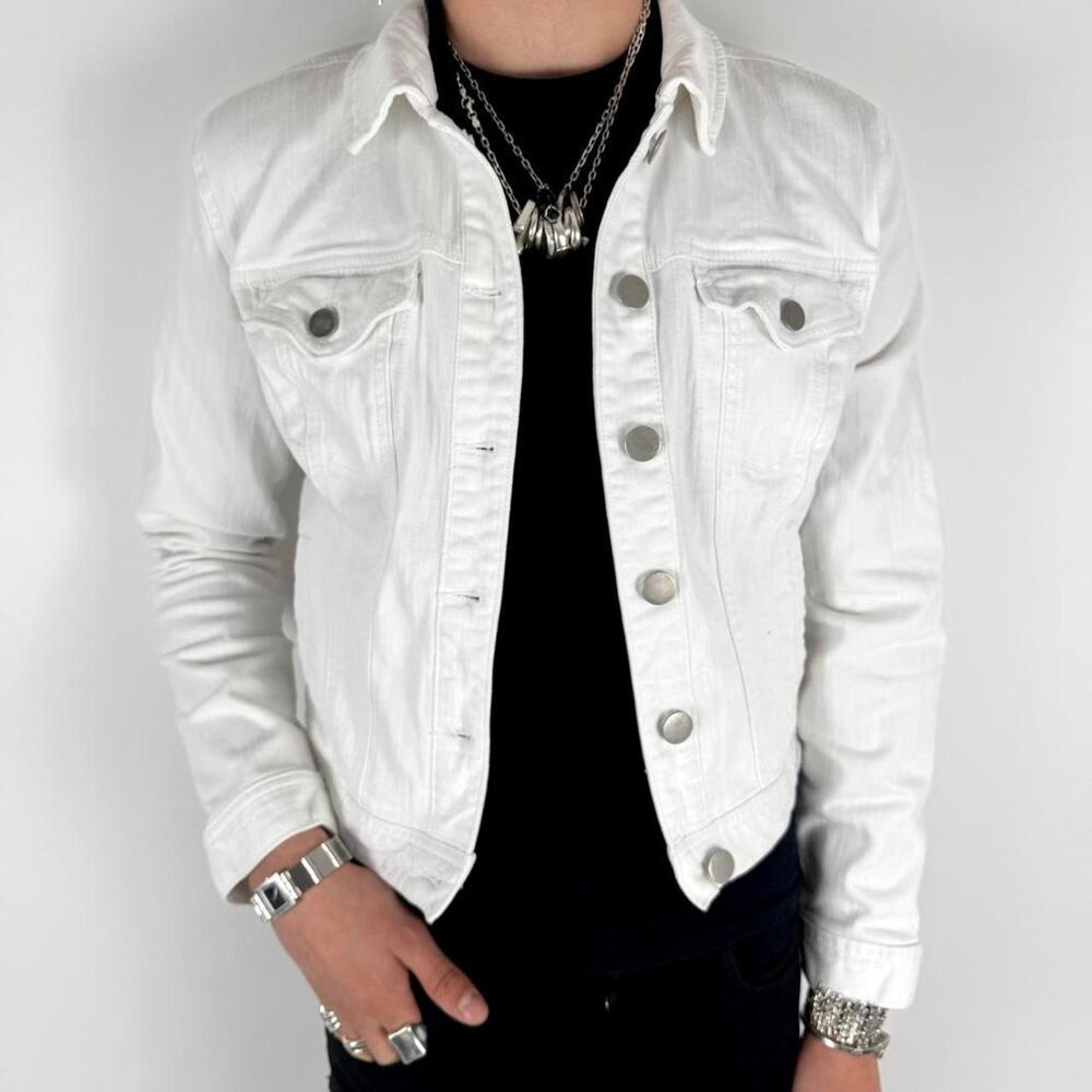Vintage y2k rare faded white archive button up skater indie denim jacket